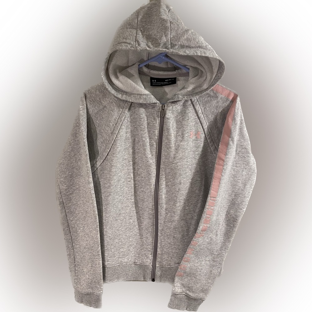 Under Armour Crop Full-Zip Hoodie Gray And Pink Size Medium